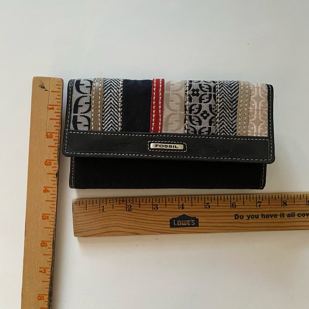Fossil Signature Wallet Canvas Leather Trim Multi… - image 2